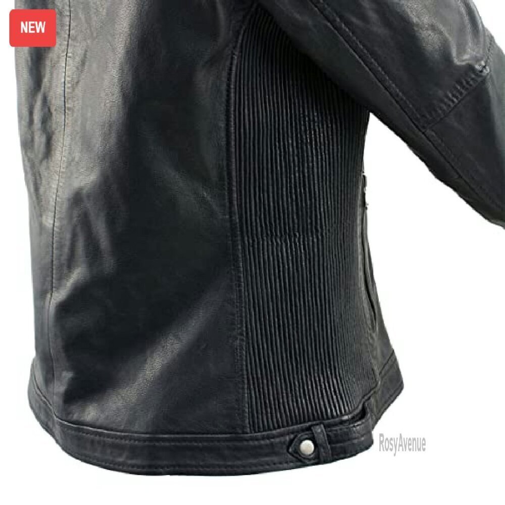 Premium Leather Moto Jacket, Zipper Front, Adjustable Fit, Riding Gear - Picture 4 of 8